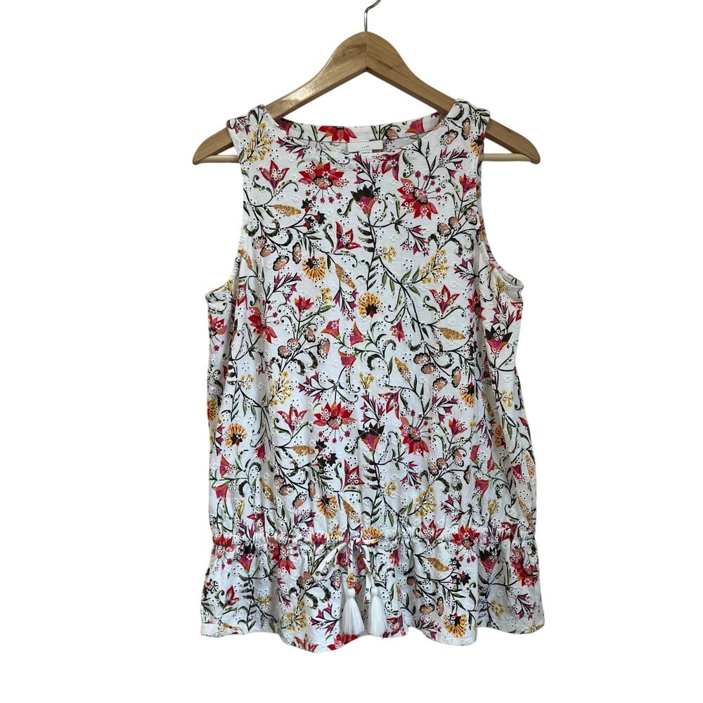 J. Jill White Floral Sleeveless Peplum Blouse